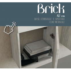 MOBILE BRICK 42 CM + SPECCHIO E TOP ROVERE GRIGIO