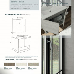 MOBILE OSLO 60 CM ROVERE FUMO +TOP IN CERAMICA +SPECCHIO FILO +LAMP LED