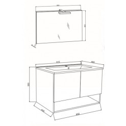 MOBILE OSLO 80CM ROVERE FUMO  + TOP IN CERAMICA +SPECCHIO FILO+LAMP LED