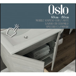 MOBILE OSLO 80CM ROVERE FUMO  + TOP IN CERAMICA +SPECCHIO FILO+LAMP LED